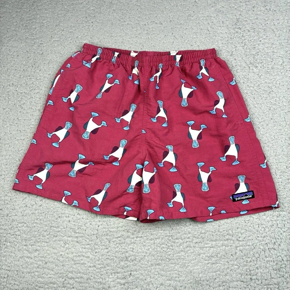 Patagonia Baggies Shorts Men's Small Pink Blue Footed Booby Bird Swim Trunks